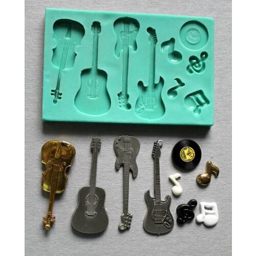 Guitar silicone fandont mold guitar Silica gel moulds violin Chocolate molds guitars candy mould guitars silicone molds
