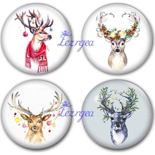 Handmade Round Merry deers photo glass Cabochons Merry Christmas Jewelry Finding Cameo Pendant Settings