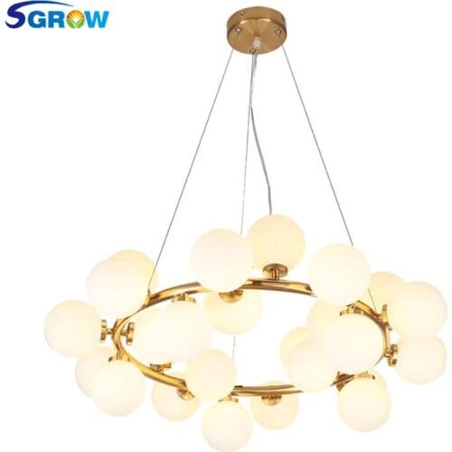 SGROW Glass Balls Lamp Pendant Lights with G4 Light Source Indoor Lighting Art Hanging Lamps for Living Room Metal Body Lights
