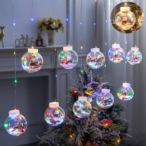 LED Christmas Decoration Ball Santa LED Curtain Light String Christmas Tree Decoration for Home Party New Year Gifts Decor