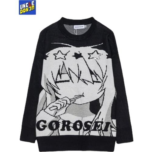 UNCLEDONJM Cartoon knitted sweater harajuku pullover men korean fashion vintage sweater anime knit sweater women 21203