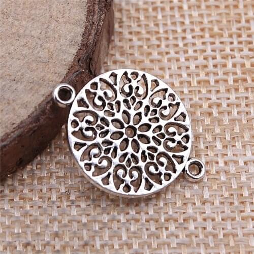 WYSIWYG 10pcs/lot Connector Charms Flower 18x24mm Antique Silver Color For Jewelry Making DIY Jewelry Accessories