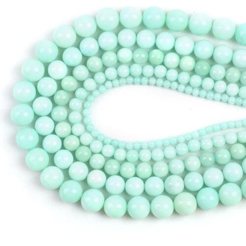 Green Angelite Stone Beads Smooth Round Loose Spacer Beads 15" 4/6/8/10/12mm For Jewelry Making DIY Charms Bracelet
