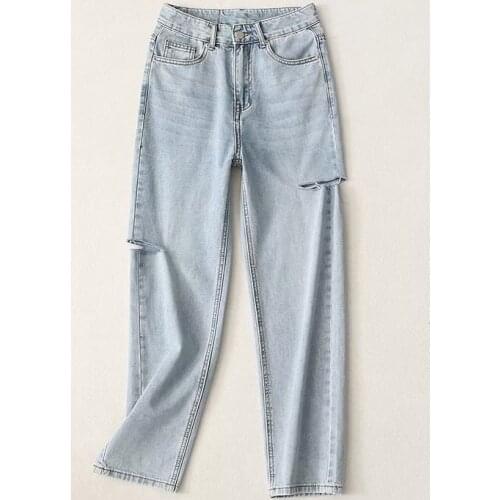 Side Cut Jeans European and American Womens New 2021 Summer Leisure Scratch Straight DLZK605