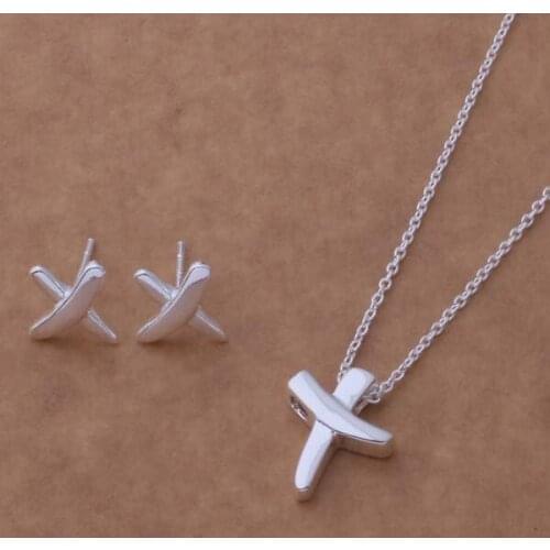 GY-AS222 Good Price Silver Plated Fashion Jewellery Sets Lovely Free Shipping Jewelry Sets Earring 332 + Necklace 589