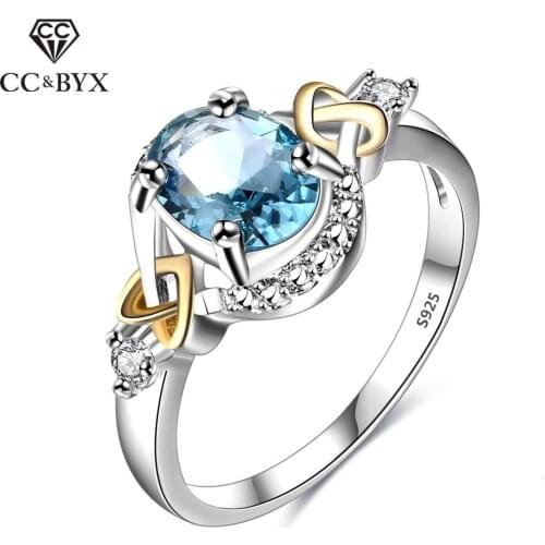 CC Jewelry 925 Sterling Silver Jewelry Fashion Oval Sky Blue CZ Ring For Women Chic Accessories Engagement Gift Rings CC542