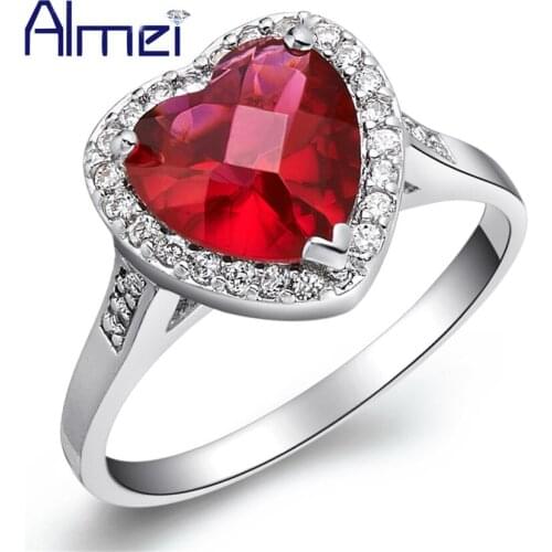 Almei Buy Bulk China Bridal Cubic Zirconia Ring for Women Silver Color Female Rings Wedding Anel Jewelry Crystal Love Heart J123