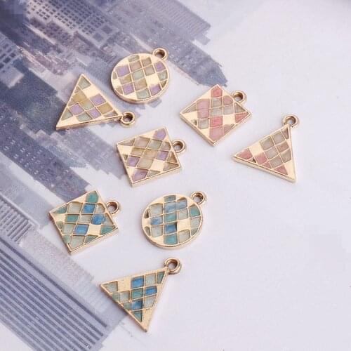 10pcs Diy Jewelry Small Fresh Pattern Lattice Triangle Round Alloy Earrings Fashion Pendant Earrings Drop Earrings For Women
