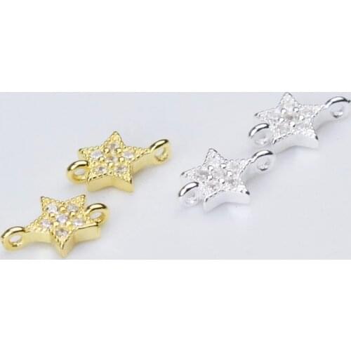 100% 925 Sterling Silver Zircon Paved Star Connector Charms DIY Jewelry Handmade Earrings Bracelets Silver Connection Pendant