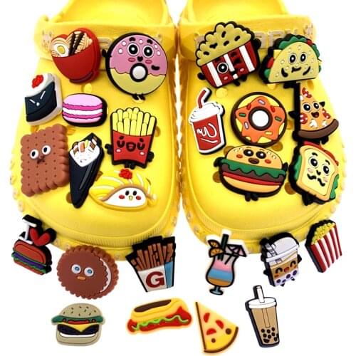 25PCS Mix Cartoon Food PVC Icon Shoes Charms French Fries Hamburger Buckles For Kids Party Gifts Hole Slipper Accessories