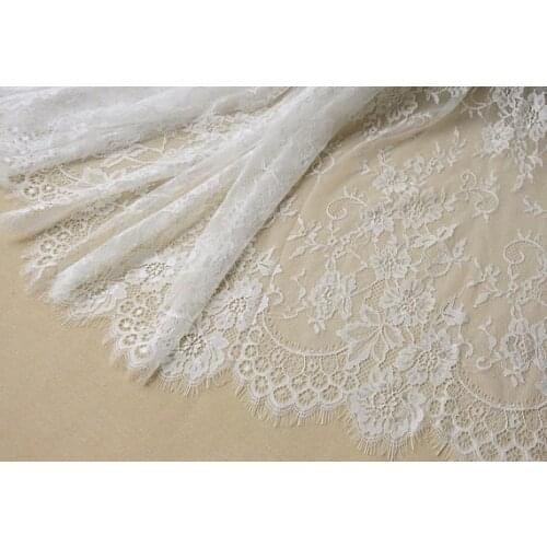 3 yard Off White Chantilly Lace Fabric With Jacquard Floral Bridal Lace Fabric