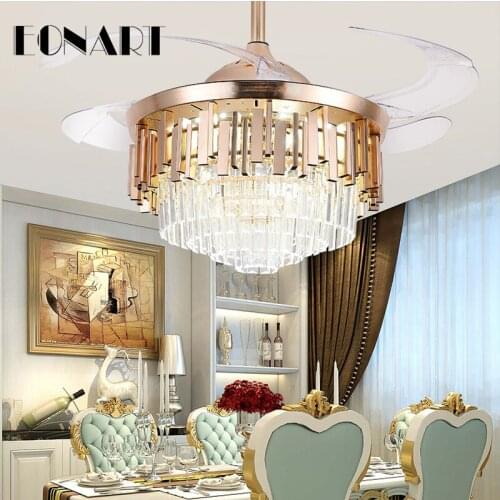 42 inch crystal Invisible ceiling fan lamp with led remote control modern fashion roof lighting and glod ceiling fans for home