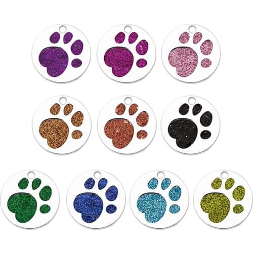 5 PCs Zinc Based Alloy Paw Claw Glitter Pet Memorial Pendant Charms For Jewelry Making Round Silver Color Purple 25mm Dia