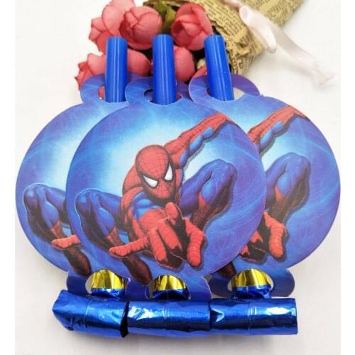6pcs/set Spiderman blowout Cartoon Theme Baby shower for Kids Birthday Happy Party Decoration Supplies Horn for kids boys girls