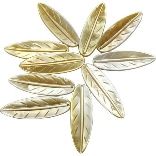 Free Shipping Women Fashion Jewelry 13x40mm Beautiful Yellow Mother of pearl Shell Leaf Pendant Bead Wholesale 10pcs C8537