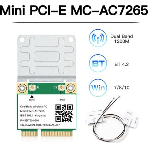 1200Mbps MC-AC7265 Half Mini PCI-E Wifi Card Wireless Bluetooth4.2 802.11ac Dual Band 2.4G/5GHz Adapter For Laptop Better 7260AC