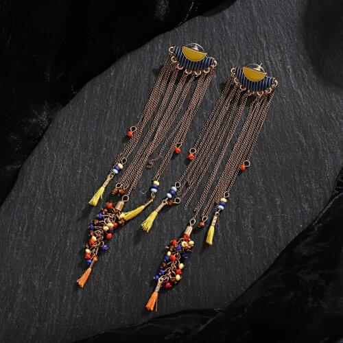 Bohemian Earrings Color Crystal Tassel Gold Color Hanging Dangle Earrings for Women Wedding Drop Earing Fashion Jewelry Gifts