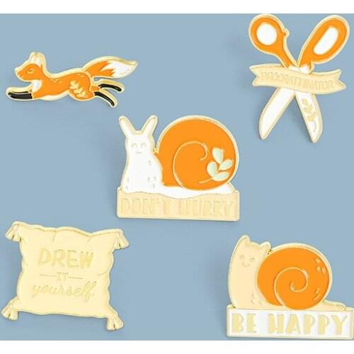 New cartoon animal letter brooch cute cartoon fox scissors paint brooch badge