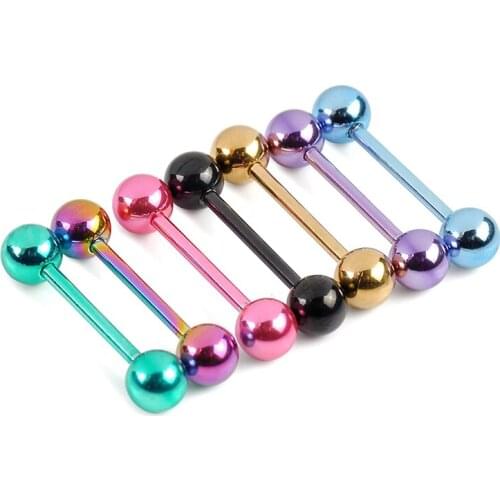 The Plating Color Steel Stainless Steel Rods Tongue Nailed Double Ball Dumbbell Milk Body Piercing Jewelry