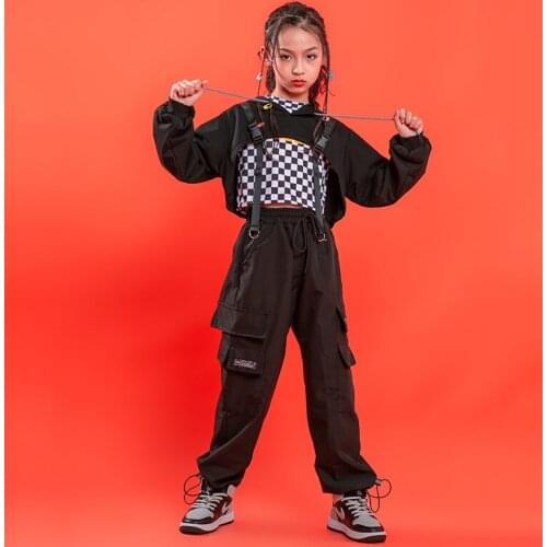 Kid Hip Hop Clothing Black Hoodie Crop Tops Shirt Streetwear Casual Pants For Girl Jazz Dance Costume Concert Clothes Stage Wear
