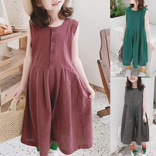 Breathable Loose Kids Button Half Placket Casual Jumpsuit Casual Kids Jumpsuit Button Half Placket Daily Wear