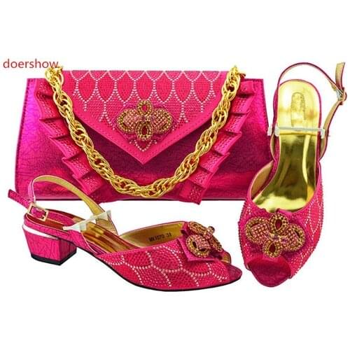 Doershow fuchsia Shoes And Bags To Match Set High Quality Womwn Shoes And Bag Sets Italian Shoes And Bag Set For Party!BF1-26