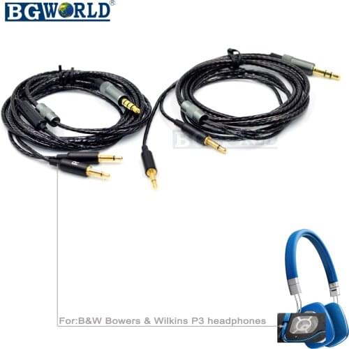 BGWORLD With Mic Remote 5N OFC Cable line for B&W Bowers & Wilkins P3 headphones 3.5mm-2.5mm earphone cables part