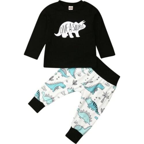 2019 Toddler Newborn Kids Baby Boys Clothes Long Sleeve dinosaur T-shirt Tops+Long Pants Outfits Set