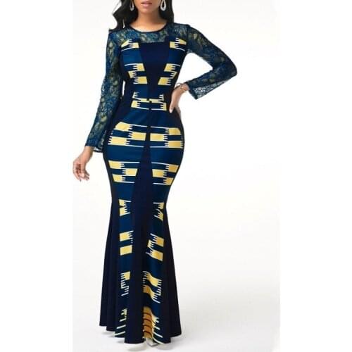 African Dress For Women 2020 Casual Plus Size Slim Patchwork Lace Maxi Dresses Elegant Sexy Long Dress 5XL 4XL Africa Clothing