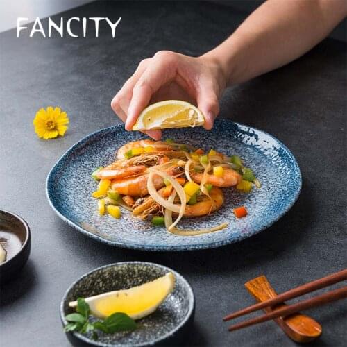 FANCITY Creative Household Ceramic Japanese Plate Round Dish Plate Breakfast Plate Western Tableware Steak Dinner Plate Dish Tra