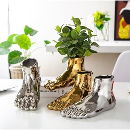 [HHT]Nordic Creative Ceramic Vase Foot Shape Ornaments Bedroom Livingroom Simple Home Decoration Crafts Personality Flower Vases