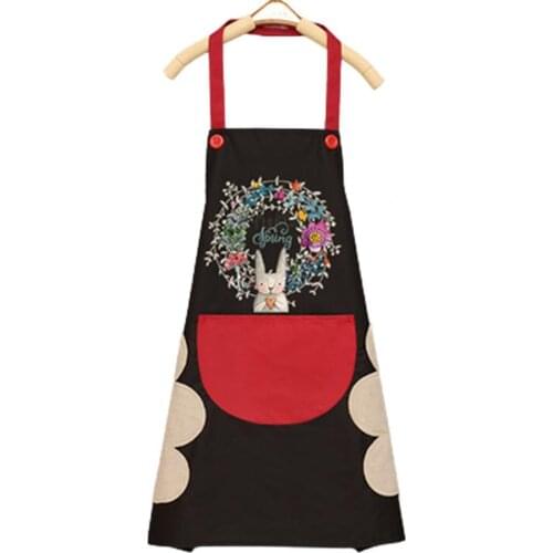 Kitchen Apron Pockets Dress Wipeable Waterproof Oil-Proof Cartoon Wreath Rabbit Kitchen Nail Shop Women Men Apron