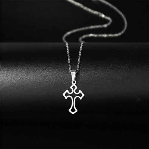 Stainless Steel Minimalist Jewelry Hollow Titanium Steel Cross Necklace Hippop Saint Gift