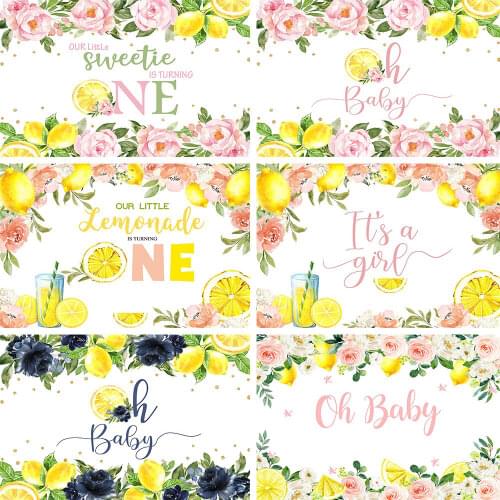 Mocsicka Newborn Baby Shower Backdrop for Photography Child Girl 1st Birthday Party Background Photo Studio Lemon Flower Leaves