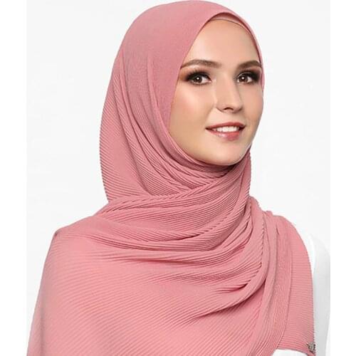 Muslim Mini Pleated Chiffon Scarf Shawls Crinkle Hijab Women Tudung Malaysia Scarf High Quality Turban Support Wholesale