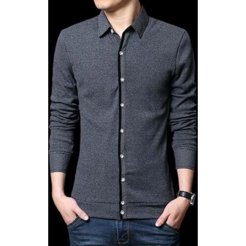 Men T shirt Mens Clothing Cotton Tees Tops Spring Autumn Plus Size 5XL Casual Streetwear Knitted Long Sleeve Turn-Down Collar