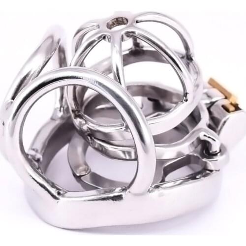 Stainless Steel Male Cock Cage with Anti-off Ring Metal Penisring Curved Testicle Restraints Gear Chastity Device Balls Locking