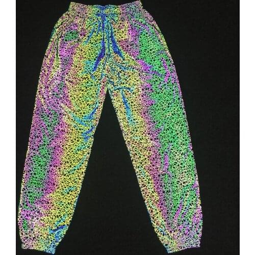 Autumn winter colorful reflective pants men women casual hip hop joggers striped reflect light trousers drop shipping