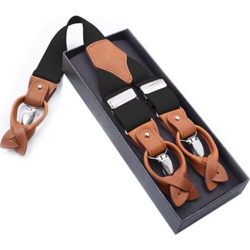 Mans Suspenders Fashion Braces Genuine Leather Suspenders Suspensorio Trousers Strap Father/Husbands Gift 3.5*120cm