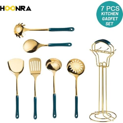 HOONRA 7Pcs Nordic Style Cookware Kitchenware Set Stainless Steel Soup Ladle Non-Stick Spatula Ceramic Handle kitchen Utensils