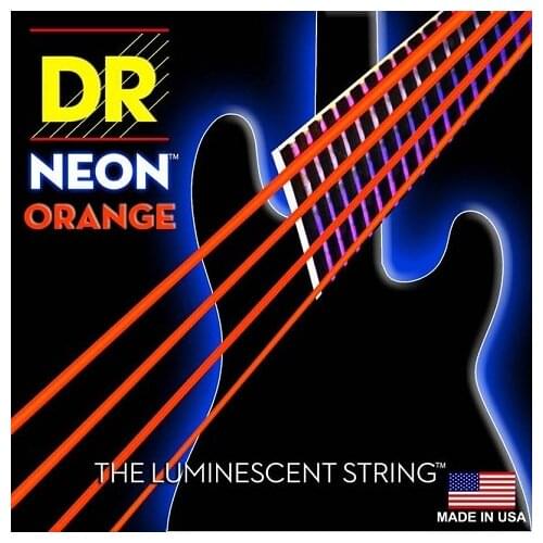 DR K3 Hi-def Neon Orange Luminescent Bass Guitar Strings, Light 40-100 or Medium 45-105 or 5-strings 45-125