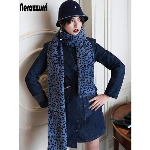 Nerazzurri Winter leopard warm soft faux fur scarf women fake rabbit fur scarfs for ladies Long and large fur stole for women
