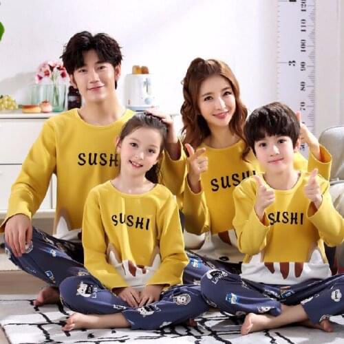 New Autumn Cute Cartoon Parent-Child Pajamas For Boys Girls Children Pure Cotton Long Sleeve Home Wear Kids Clothes Casual
