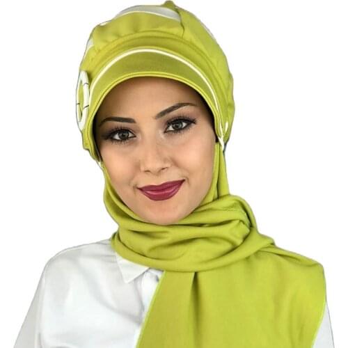 New Islamic Fashion Muslim Hijab Lady 2021 Trend Single Size Bathing Cap Beret Ready Shawl BAHARLIK Pistachio green White Hijab Hat