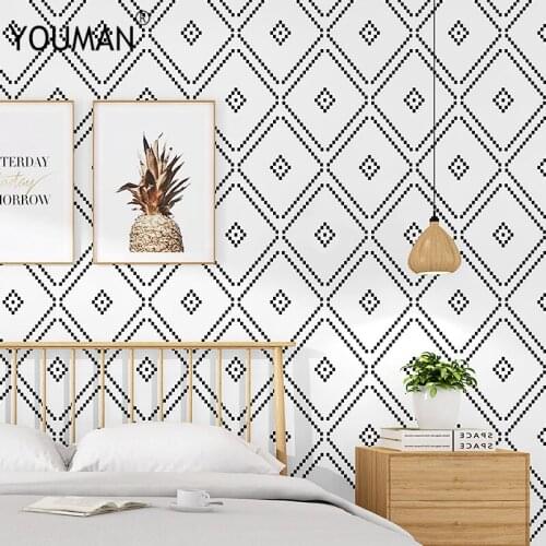 Wallpapers YOUMAN 3D Thicken Black White Rhombus Wall Papers Home Decor Waterproof Geometric Wallpaper for Living Room Bedroom