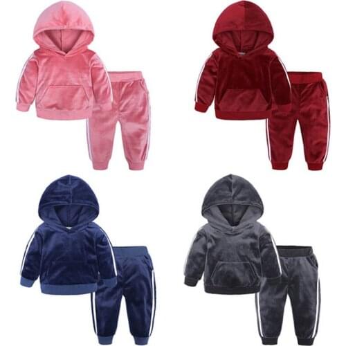 Autumn Winter Children Clothes Set 2020 New Girls Kids Thick Velvet Hoody Coat+Pants 2pcs Sport Suit For Boys Warm Clothes