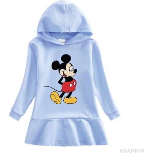 Disney Mickey Mouse Autumn princess Girls Hooded Sweater Dress Cartoon Baby Winter Cotton Hooded sweater Casual Dress