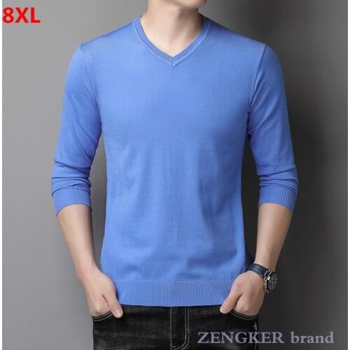 Autumn Mens Young 7XL 8XL Thin oversized Mens V-neck Long-sleeved Sweater Plus Size Knitted Bottoming Shirt pullover men