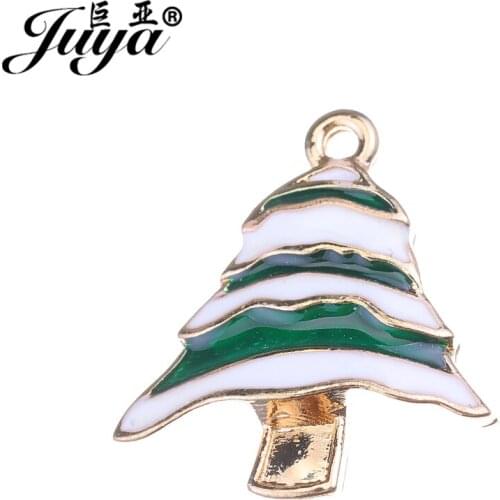 JUYA Green Small Christmas Tree Charms 22.5x21mm 10pcs/lot Wholesale Necklace Jewelry Handmade Crafts Enamel Pendant AO0555