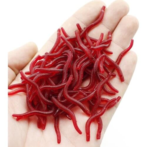 100/200pcs Lifelike Red Worm Soft Lure 35mm Earthworm Fishing Silicone Artificial Bait Fishy Smell Shrimp Additive Bass Carp